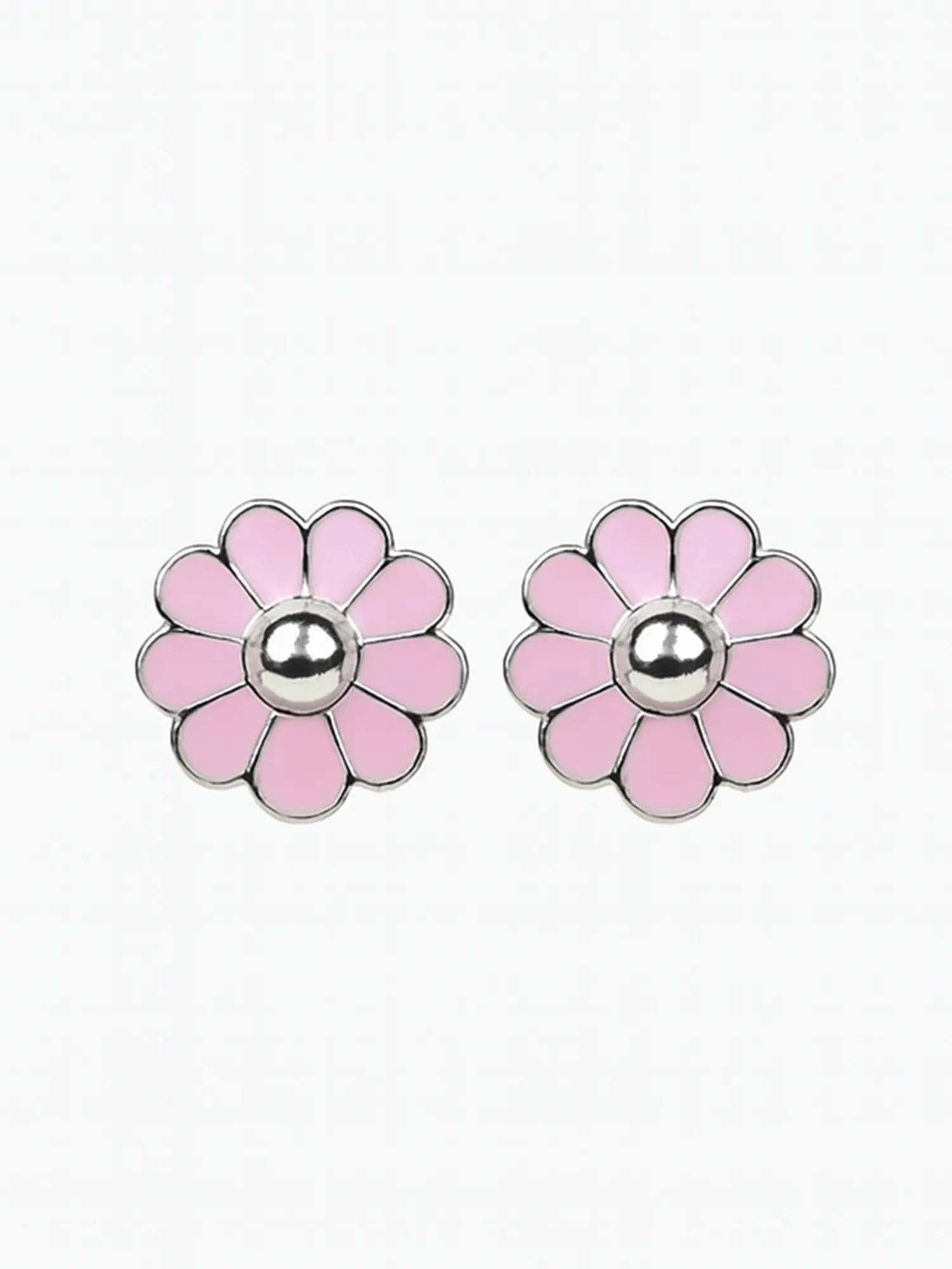 Sylvexia Silver Pink Blossom Stud Earrings