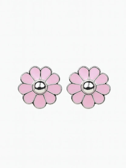 Sylvexia Silver Pink Blossom Stud Earrings