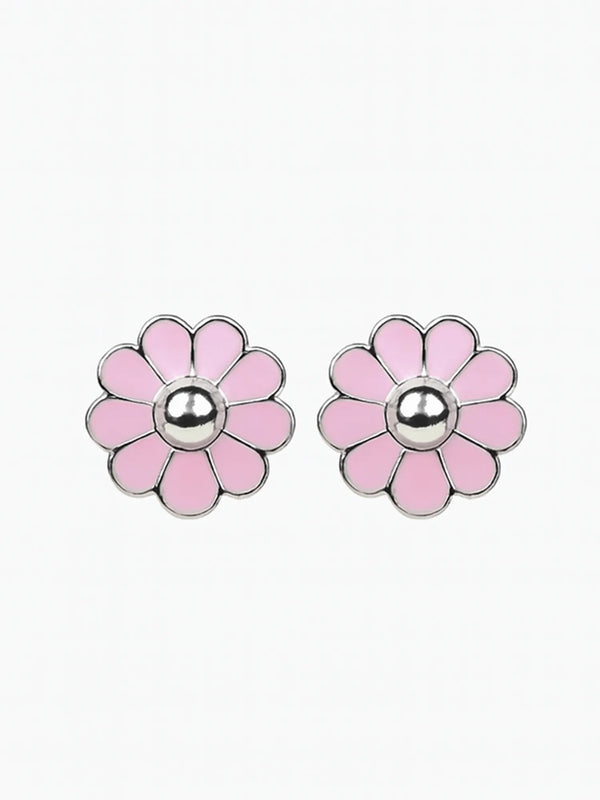 Sylvexia Silver Pink Blossom Stud Earrings