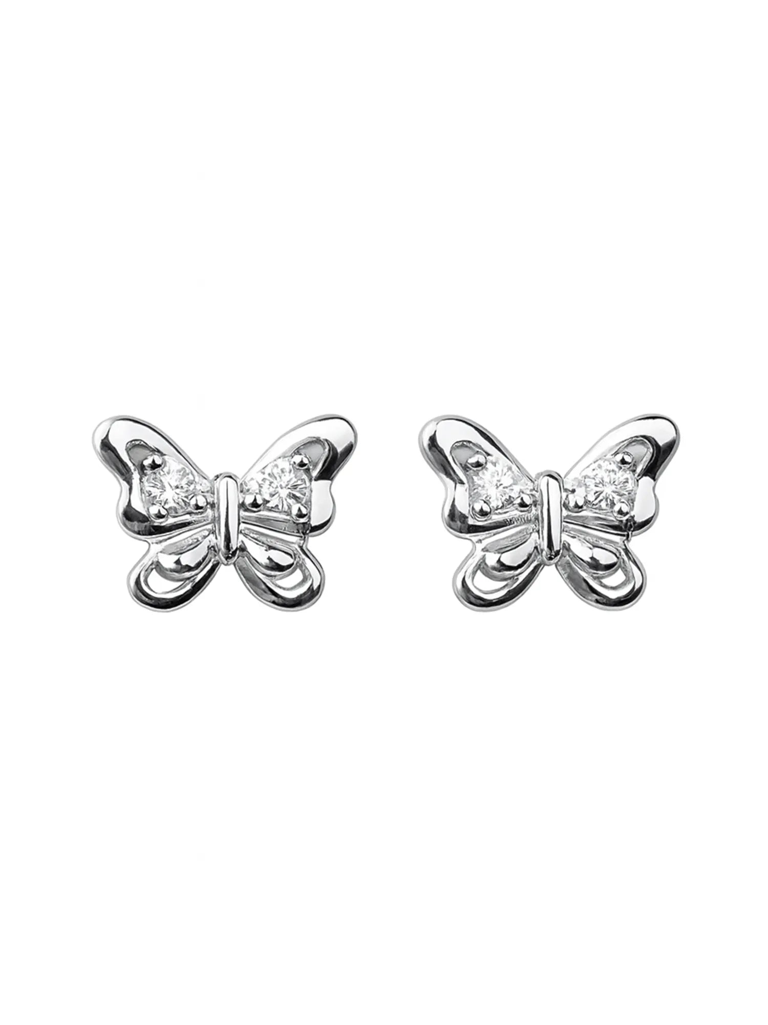Sylvexia Silver Butterfly Bow Crystal Stud Earrings for Women