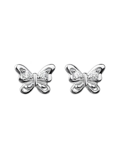 Sylvexia Silver Butterfly Bow Crystal Stud Earrings for Women