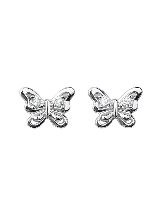 Sylvexia Silver Butterfly Bow Crystal Stud Earrings for Women