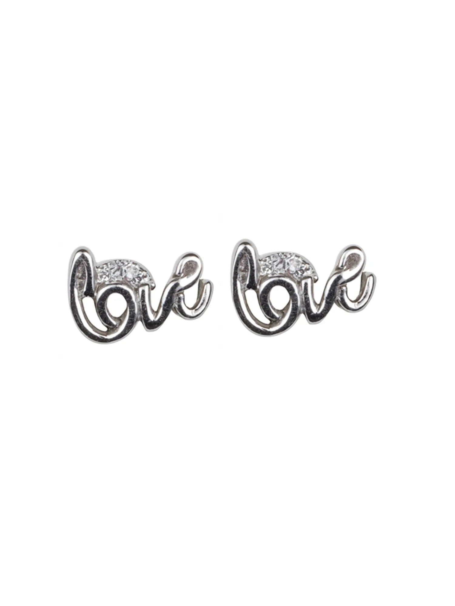 Sylvexia Silver Love Script Crystal Stud Earrings
