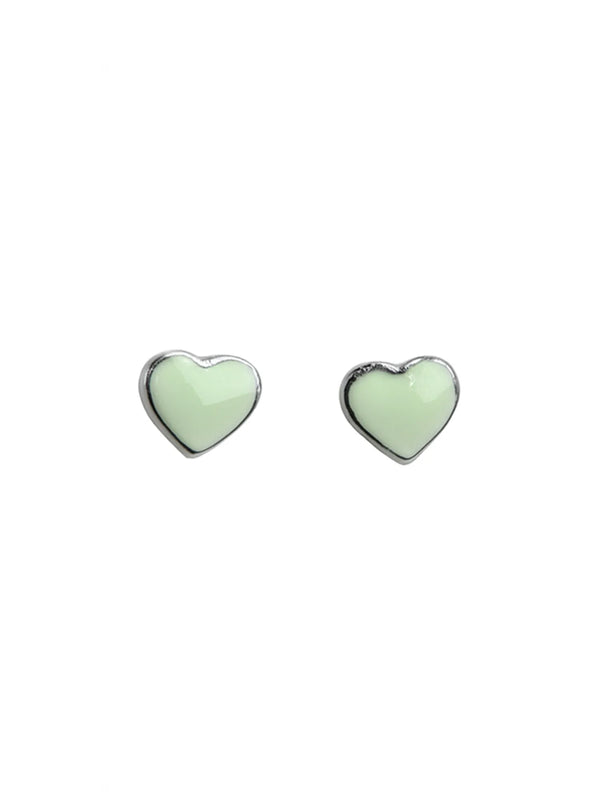 Sylvexia Mint Green Heart Stud Earrings