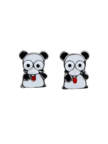 Sylvexia Silver Nerdy Panda Earrings
