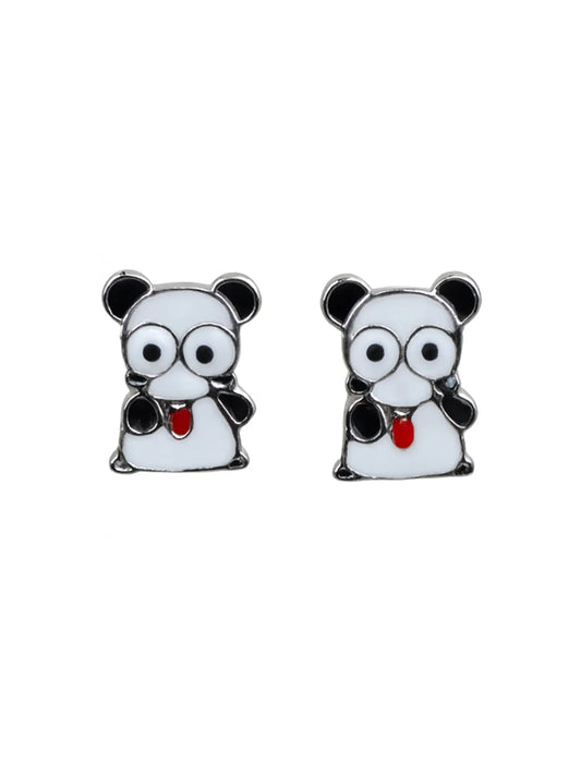 Sylvexia Silver Nerdy Panda Earrings