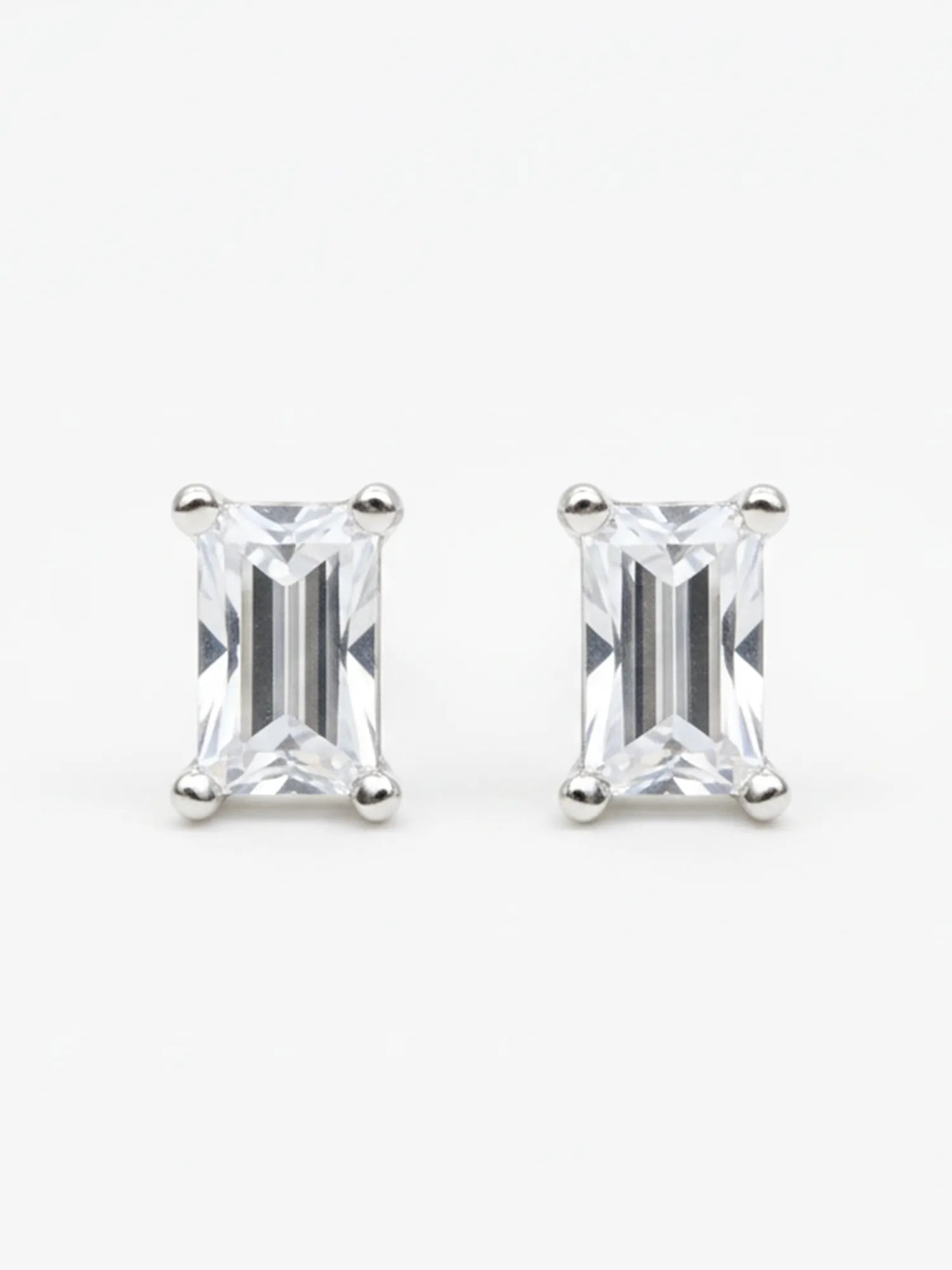 Sylvexia Silver Baguette Crystal Stud Earrings