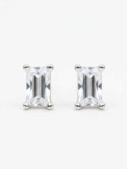 Sylvexia Silver Baguette Crystal Stud Earrings