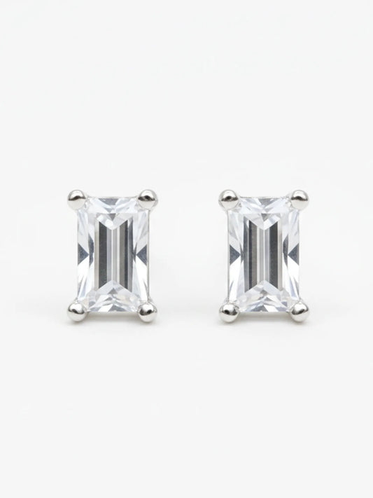 Sylvexia Silver Baguette Crystal Stud Earrings