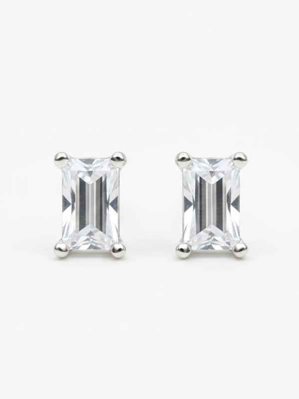 Sylvexia Silver Baguette Crystal Stud Earrings