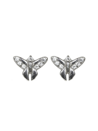 Sylvexia Textured Butterfly Silver Stud Earrings for Women