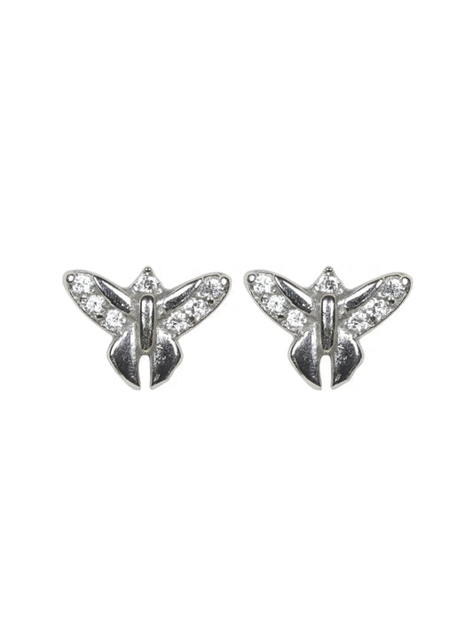 Sylvexia Textured Butterfly Silver Stud Earrings for Women