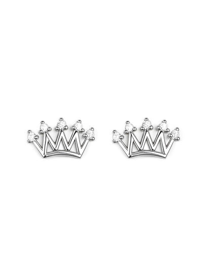 Sylvexia Silver  Royal Crown Crystal Stud Earrings for Women