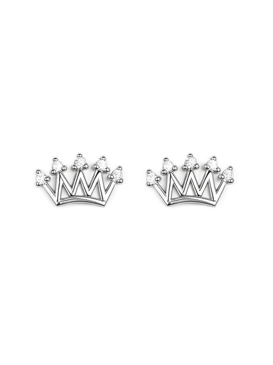 Sylvexia Silver  Royal Crown Crystal Stud Earrings for Women