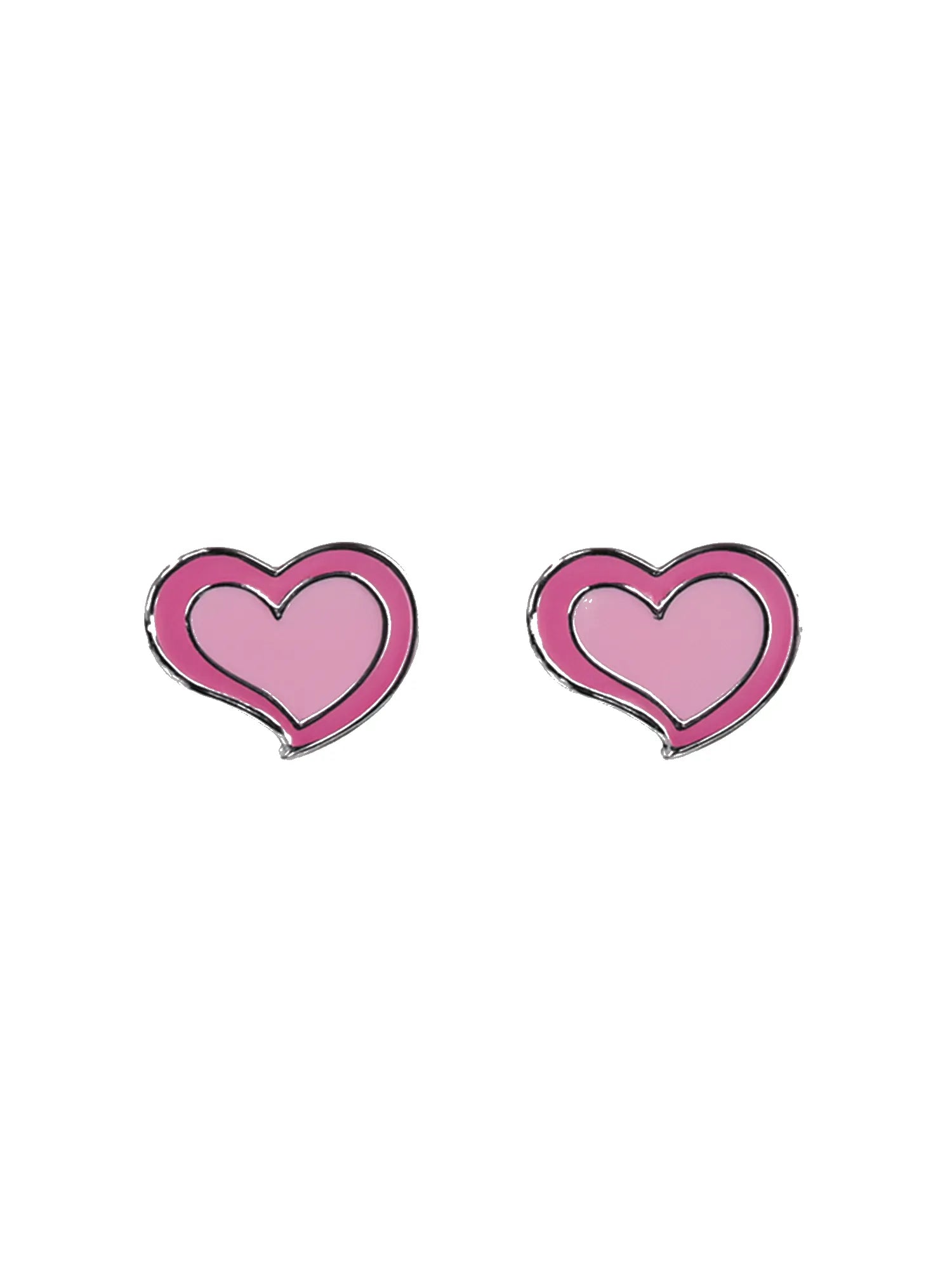 Sylvexia Silver Pink Heart Enamel Stud Earrings