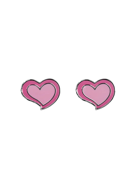 Sylvexia Silver Pink Heart Enamel Stud Earrings