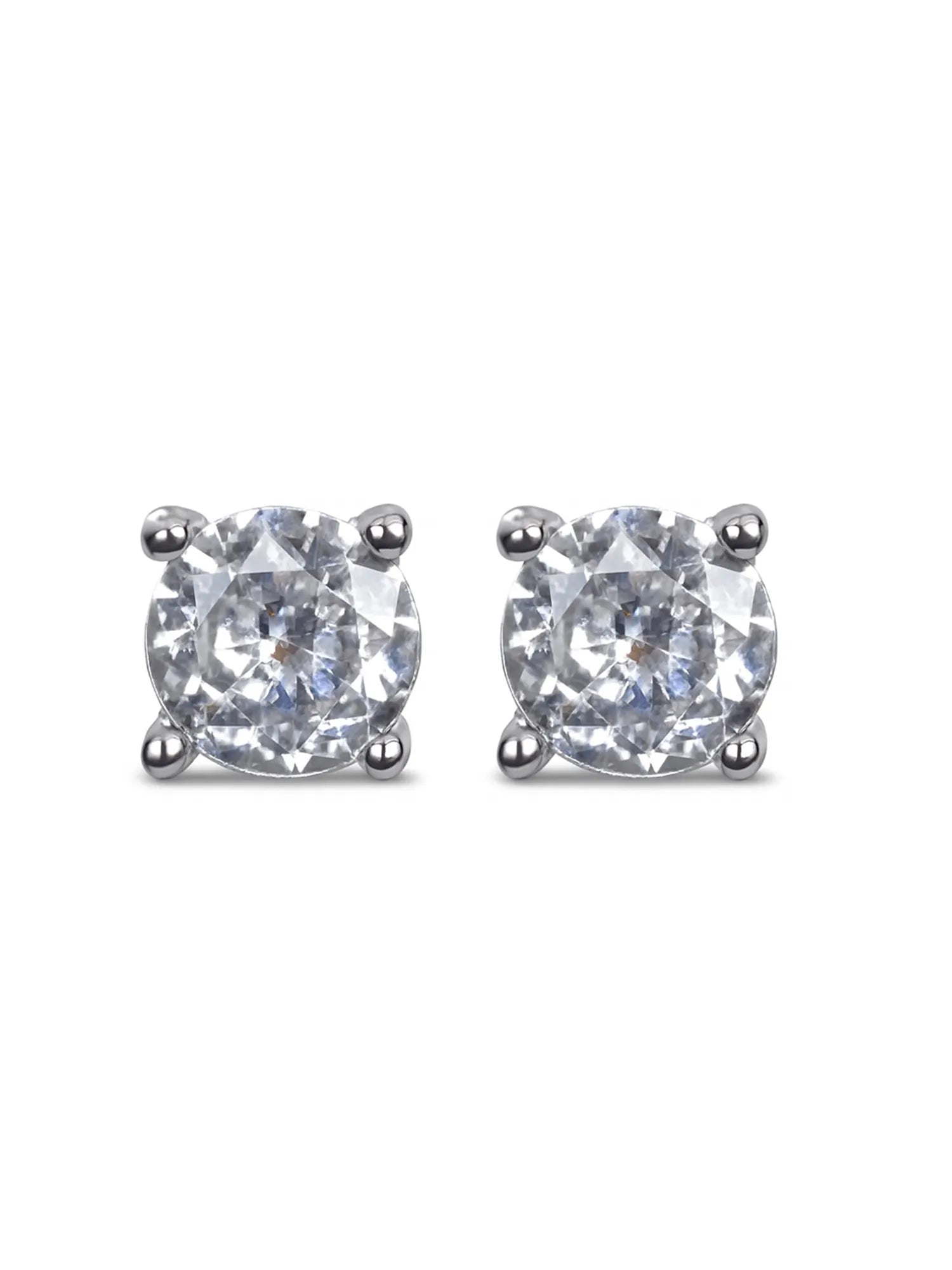 Sylvexia Silver Classic Round Solitaire Crystal Stud Earrings