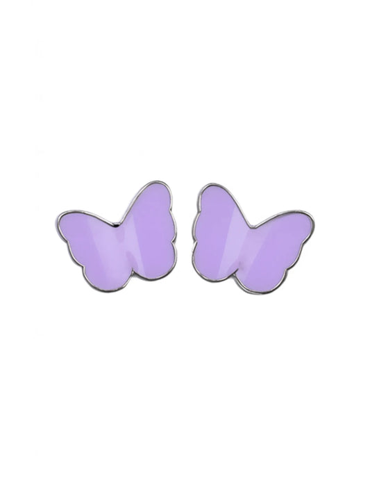 Sylvexia Silver Purple Butterfly Stud Earrings