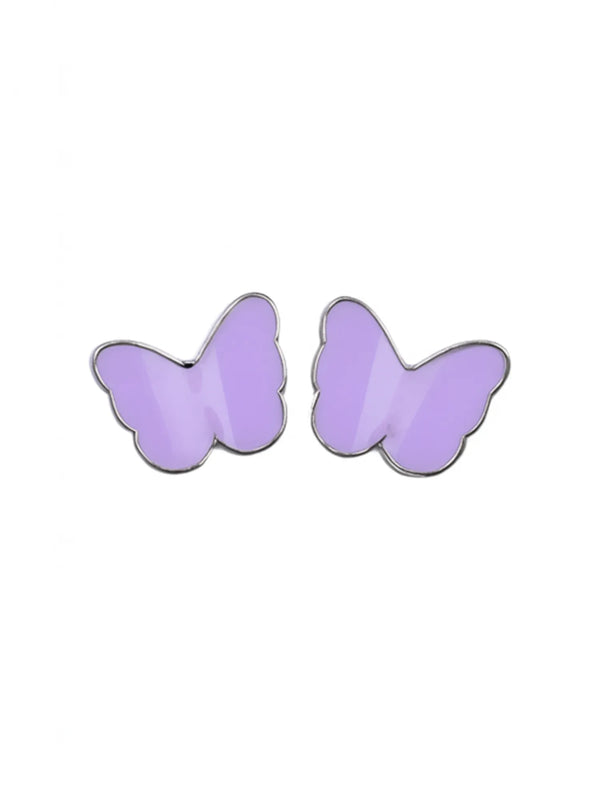 Sylvexia Silver Purple Butterfly Stud Earrings