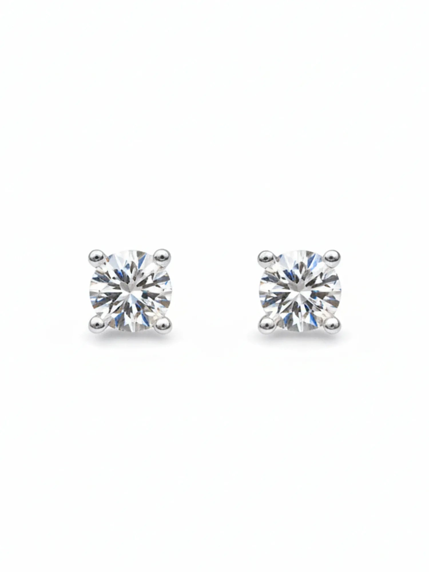 Sylvexia Silver Classic Round Solitaire Crystal Stud Earrings for Women