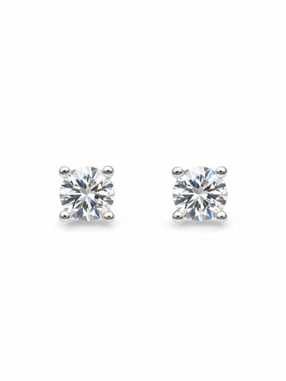 Sylvexia Silver Classic Round Solitaire Crystal Stud Earrings for Women