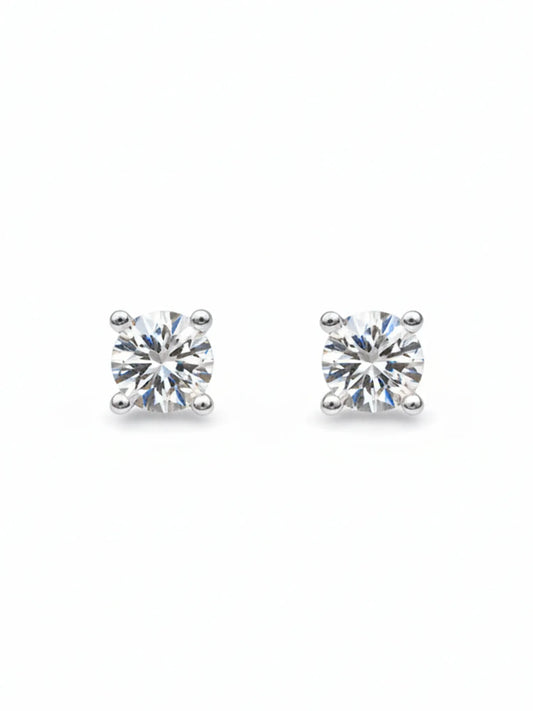 Sylvexia Silver Classic Round Solitaire Crystal Stud Earrings for Women