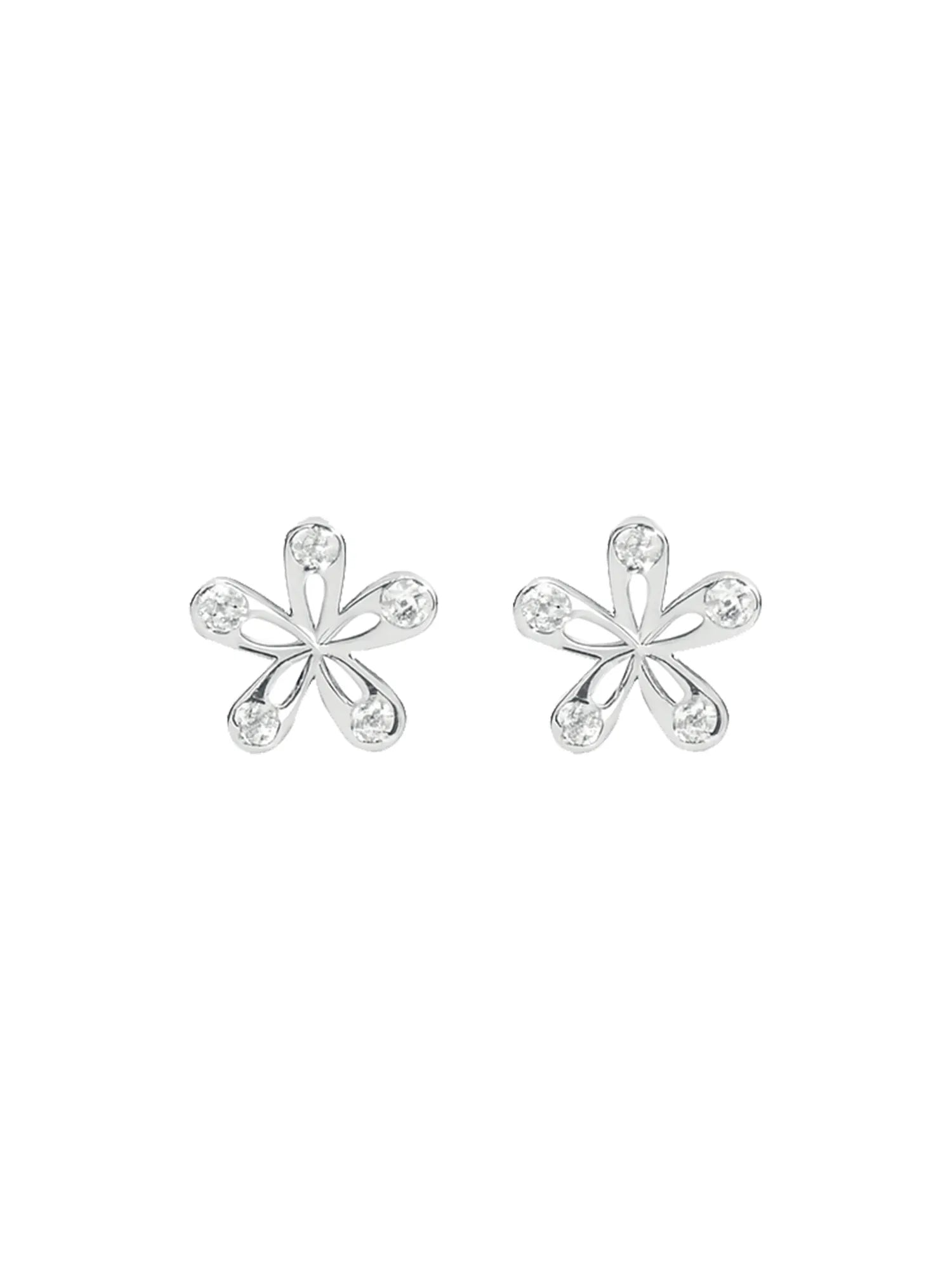 Sylvexia Silver Floral Crystal Stud Earrings