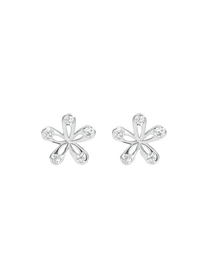 Sylvexia Silver Floral Crystal Stud Earrings