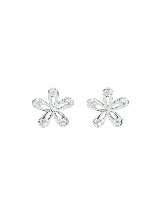Sylvexia Silver Floral Crystal Stud Earrings