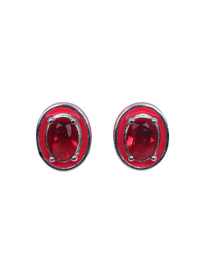 Sylvexia Silver Ruby Red Oval Crystal Stud Earrings