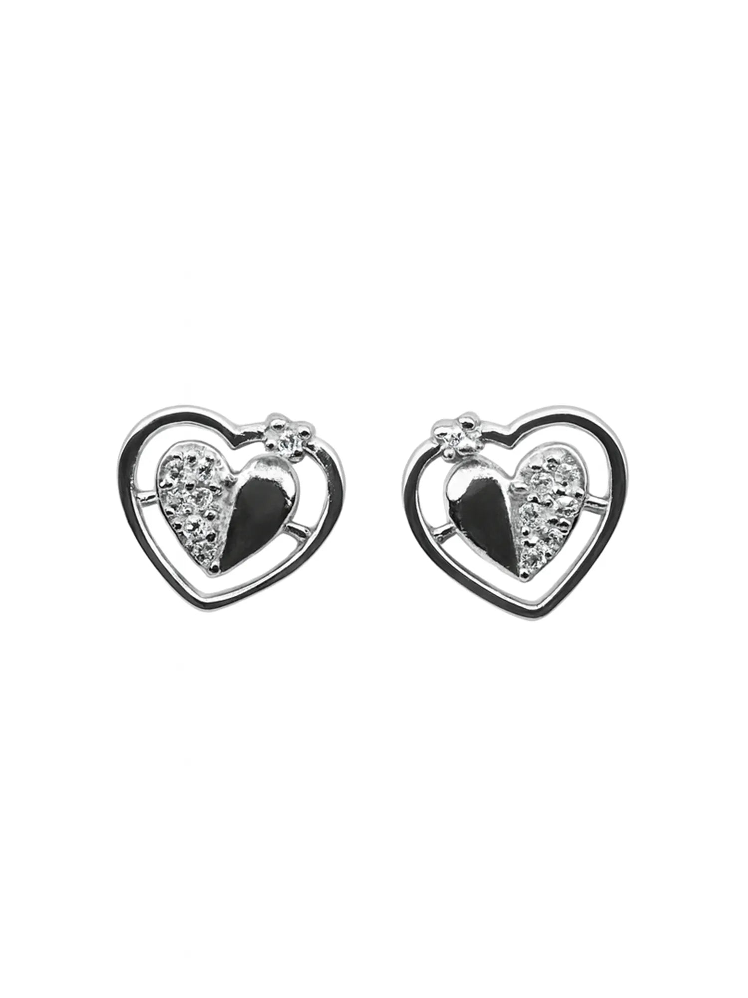 Sylvexia Silver Split Heart Crystal Stud Earrings