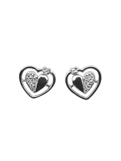 Sylvexia Silver Split Heart Crystal Stud Earrings