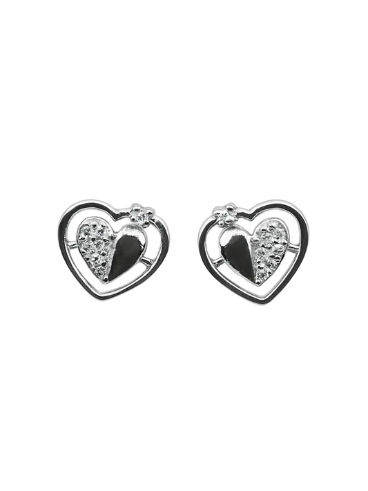Sylvexia Silver Split Heart Crystal Stud Earrings