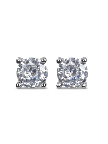 Sylvexia Silver Classic Round Solitaire Crystal Stud Earrings