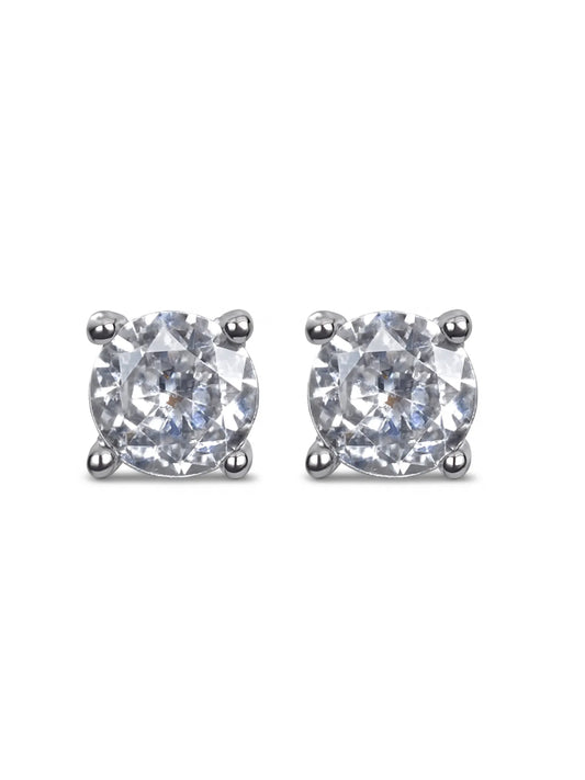 Sylvexia Silver Classic Round Solitaire Crystal Stud Earrings