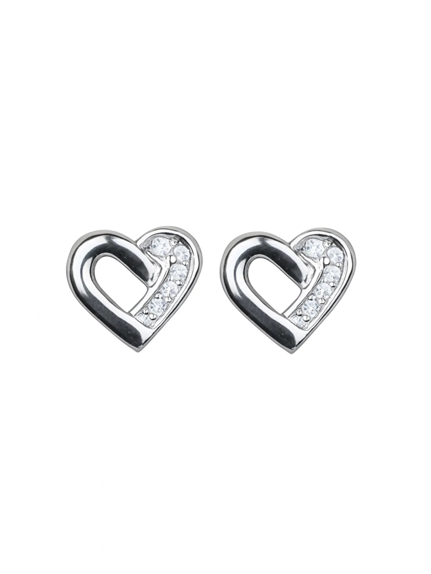 Sylvexia Silver Open Heart Crystal Stud Earrings