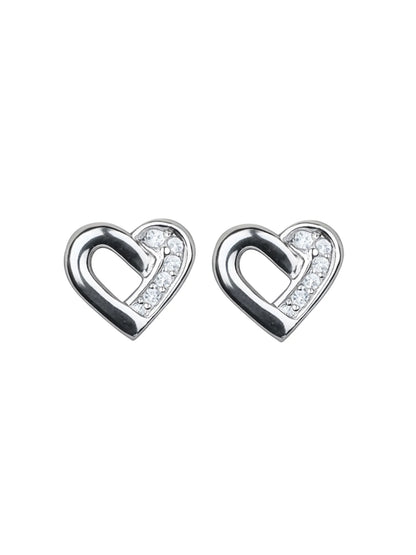 Sylvexia Silver Open Heart Crystal Stud Earrings