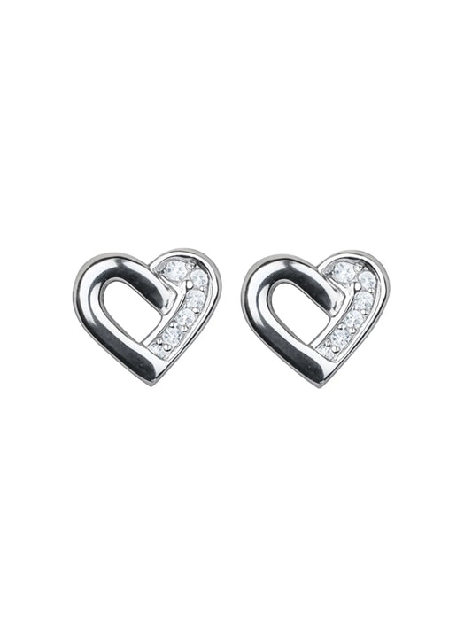 Sylvexia Silver Open Heart Crystal Stud Earrings