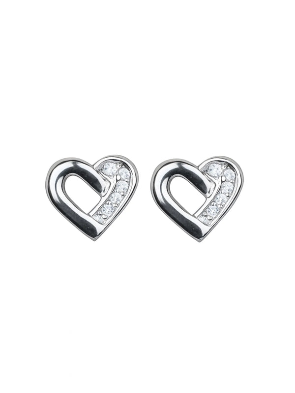 Sylvexia Silver Open Heart Crystal Stud Earrings