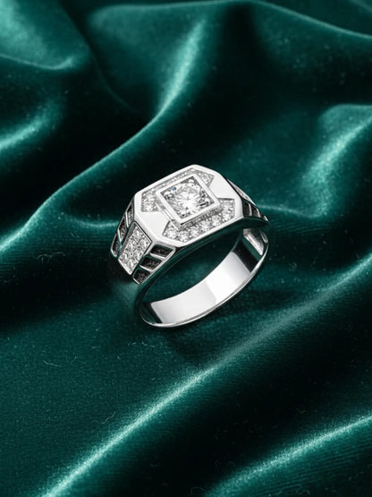 Sylvexia Men’s Silver Square Diamond Ring Stylish