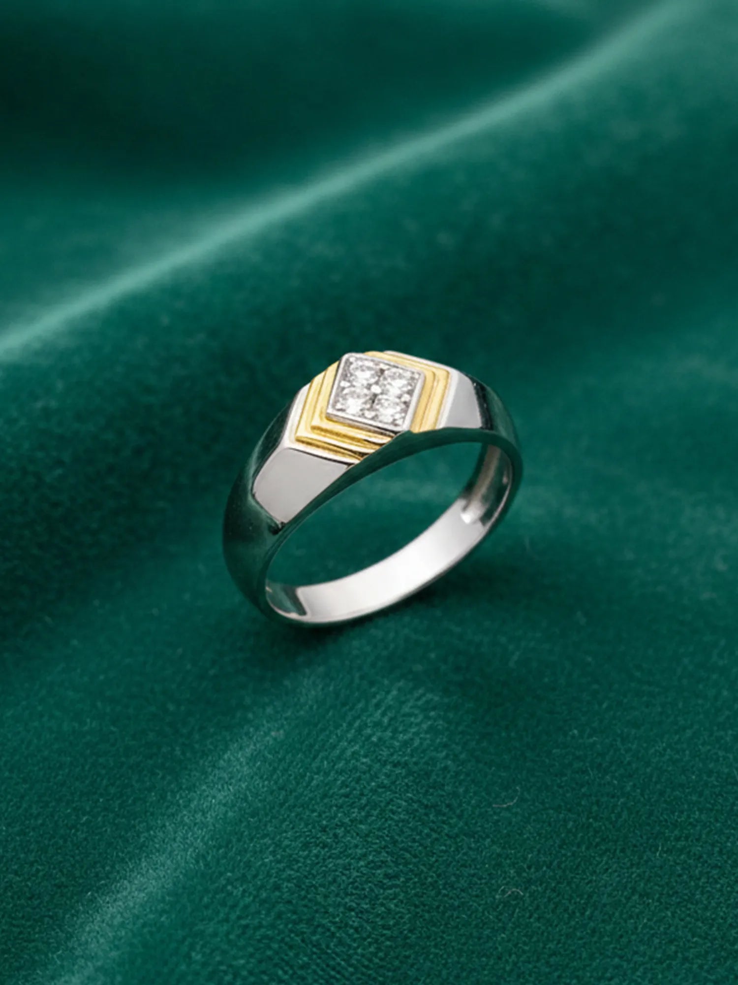 Sylvexia 925 Sterling Silver Gold Plated Ring for Men – Square CZ Stone Designer Ring | Premium Dual Tone Jewellery for Boys & Men