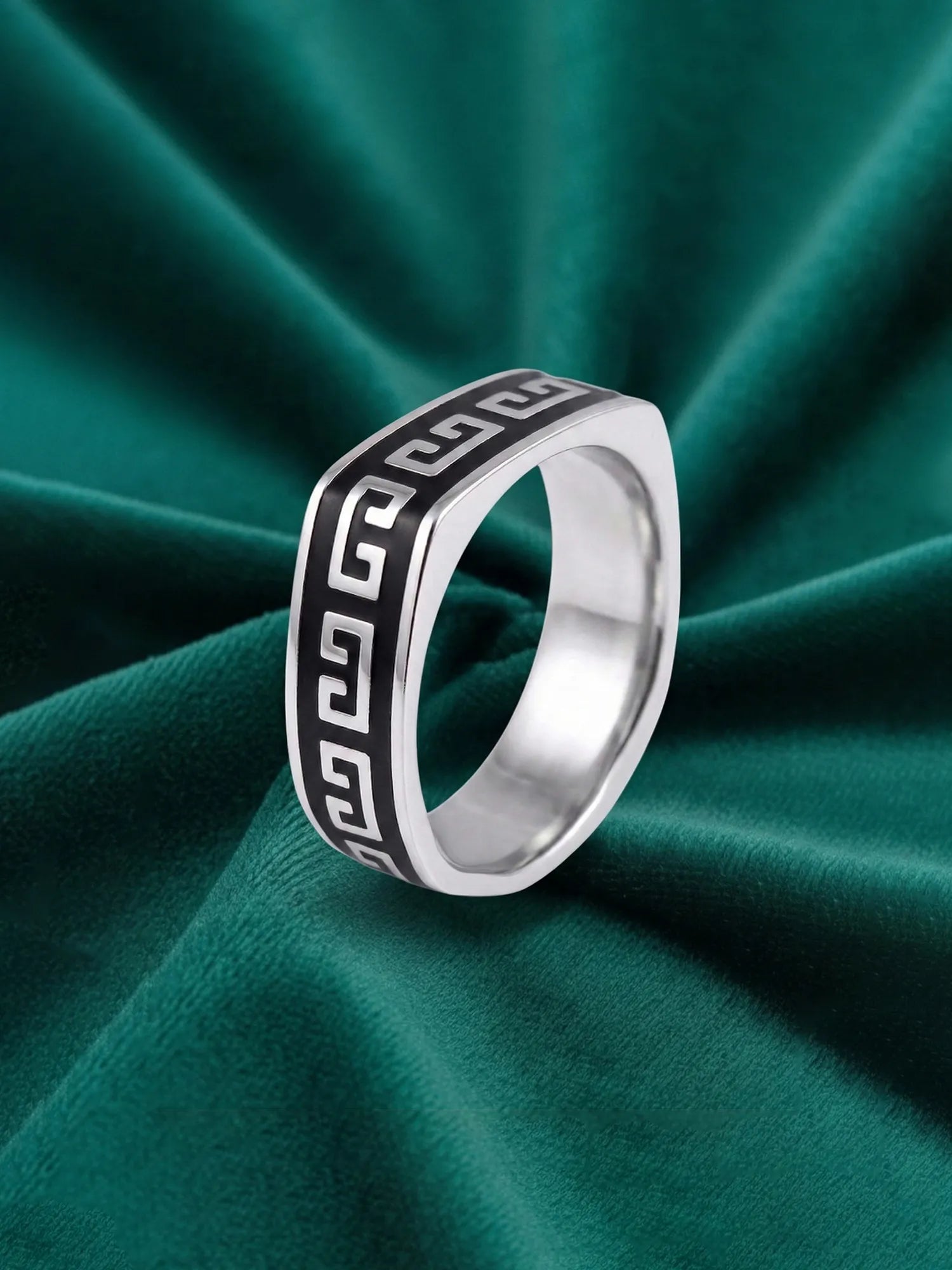 Sylvexia Black Pattern Silver Ring for Men | Minimal Designer Ring