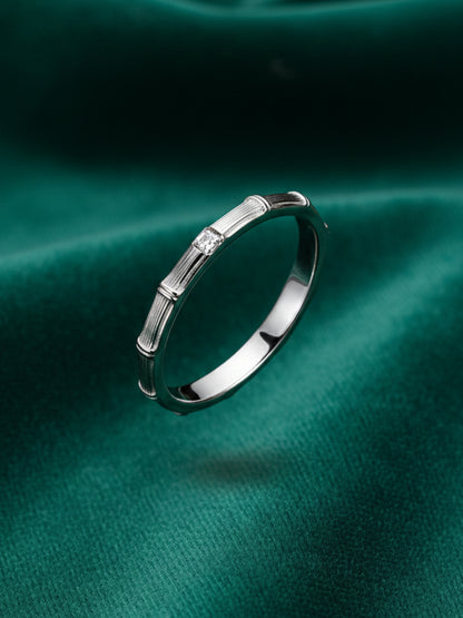 Sylvexia 925 Sterling Silver Mens Ribbed CZ Band Ring