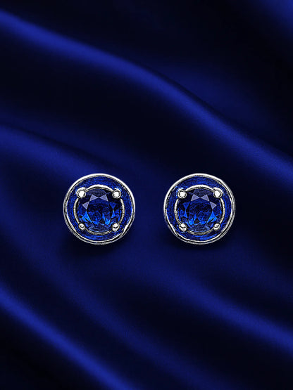 Sylvexia Silver Royal Blue Round Crystal Stud Earrings