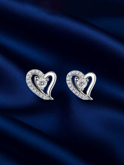 Sylvexia Silver Shimmering Heart Whisper Stud Earrings