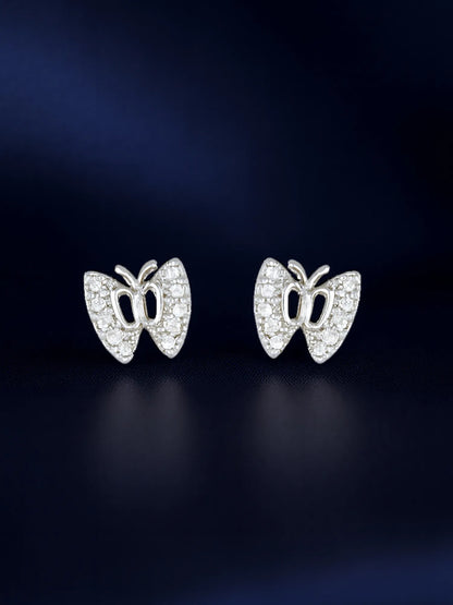 Sylvexia Silver Crystal Butterfly Stud Earrings