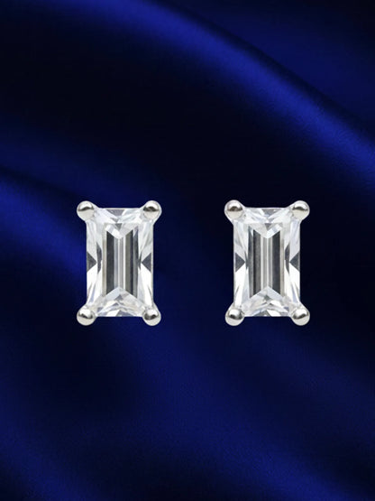 Sylvexia Silver Baguette Crystal Stud Earrings