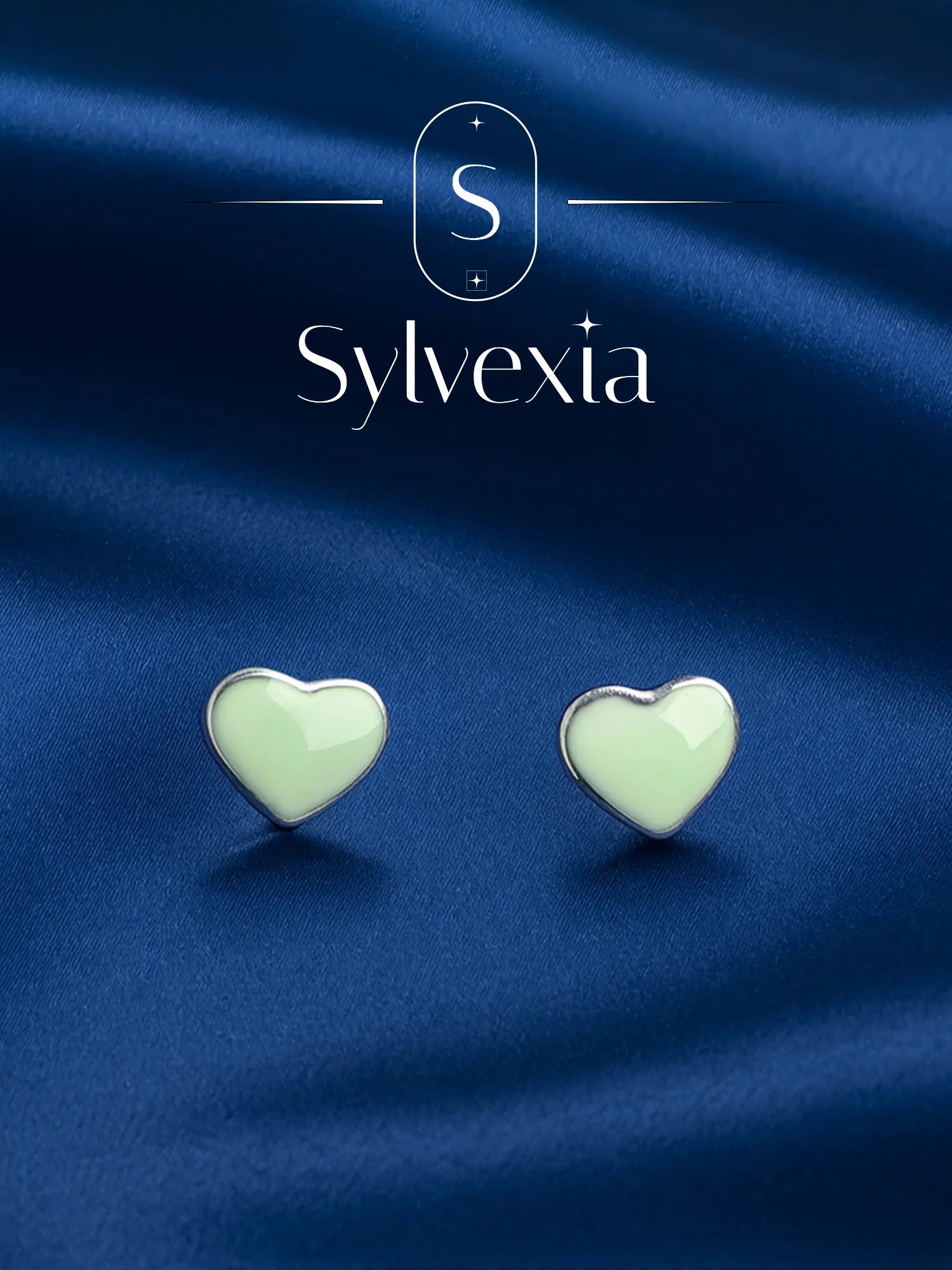 Sylvexia Mint Green Heart Stud Earrings