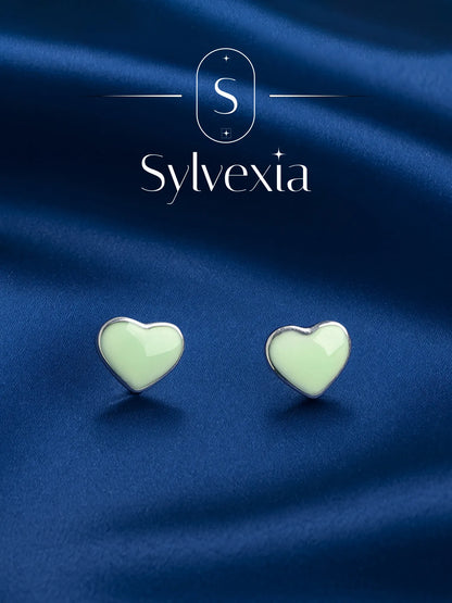Sylvexia Mint Green Heart Stud Earrings
