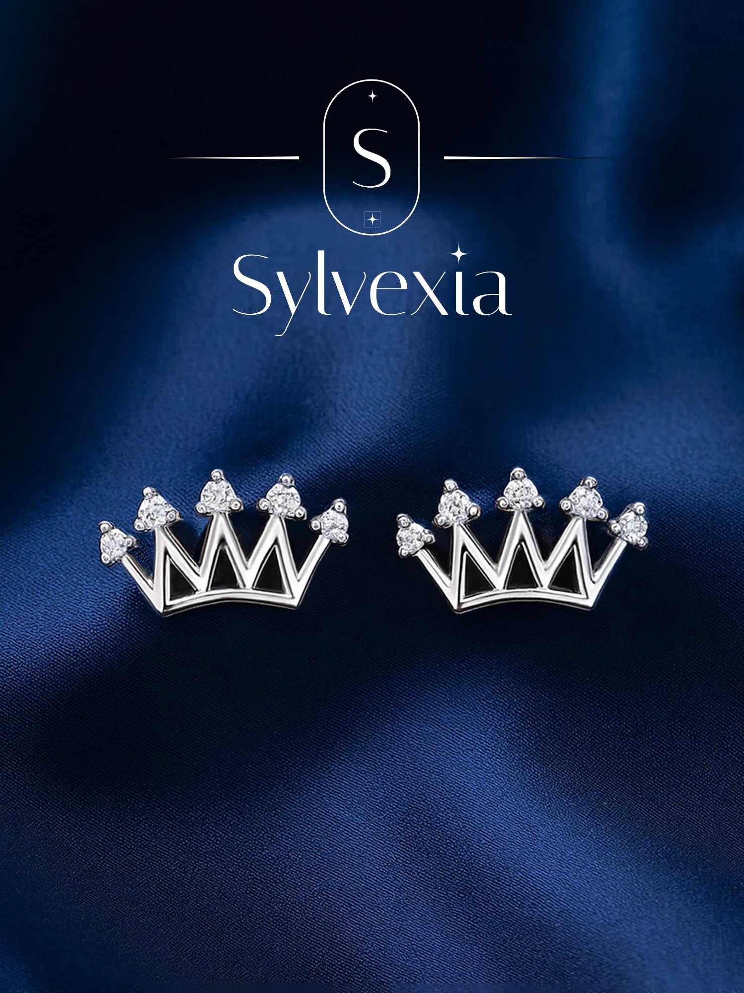 Sylvexia Silver  Royal Crown Crystal Stud Earrings for Women